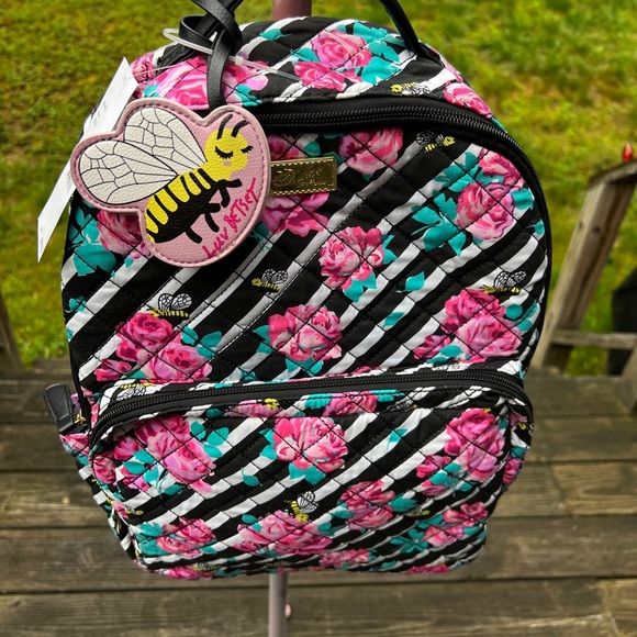 Betsey Johnson Quilted Roses Bees Backpack - Picture 3 of 11